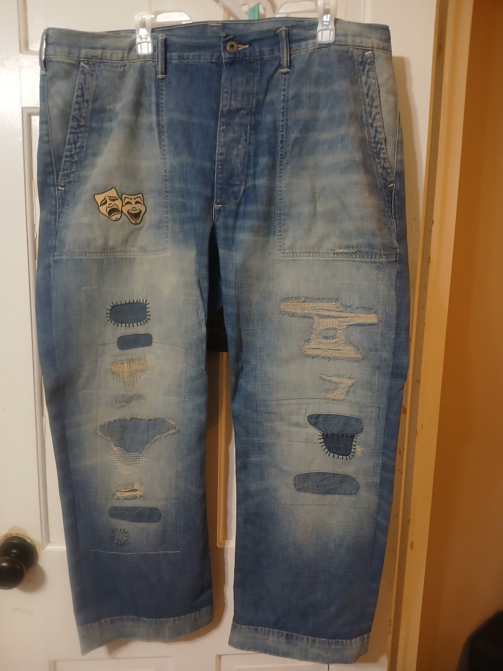 Ralph Lauren Light Blue Distressed Patchwork Relaxed Jeans Vintage